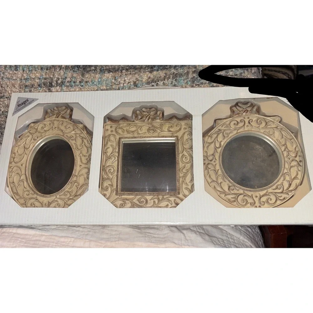 Images Kohls Set of 3 Decorative Wall Mirrors Scrollwork Bow Cream Vintage Style